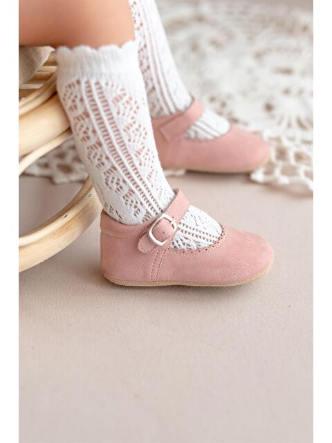 First Step Hakiki Deri Pudra Kız Bebek Babet Yürüme Öncesi Ayakkabısı-D-469 - S000057228-23490