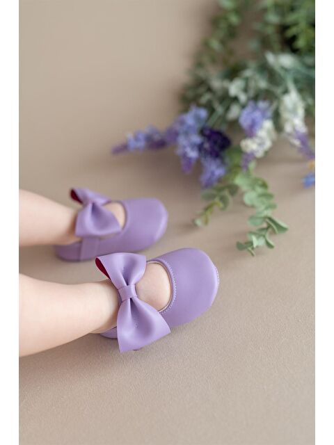 First Step Lila Kız Bebek Suni Deri Fiyonklu Babet Patik - S000057234-17878