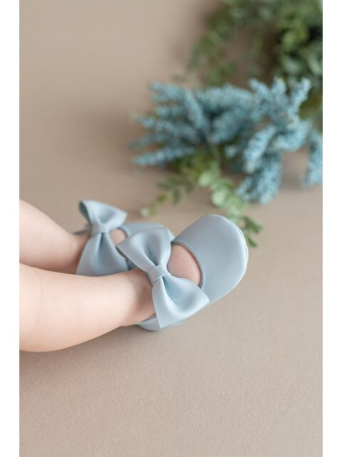 First Step Mavi Kız Bebek Suni Deri Fiyonklu Babet Patik - S000057234-17234