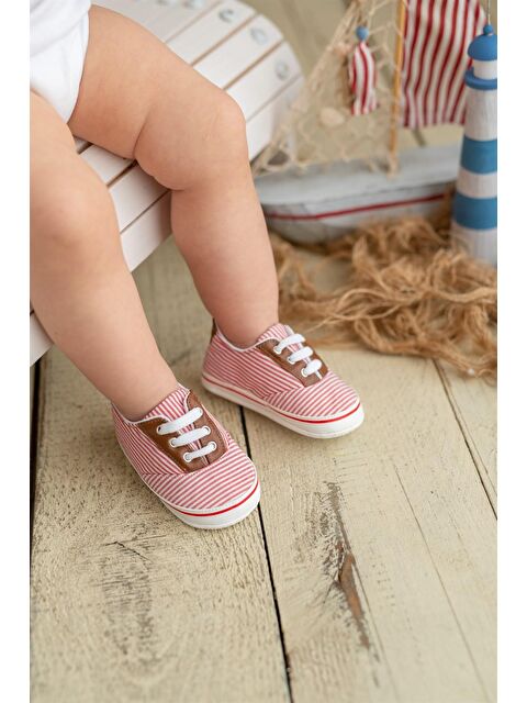 First Step Kırmızı Çizgili Kız Bebek Patik - S000057236-20045
