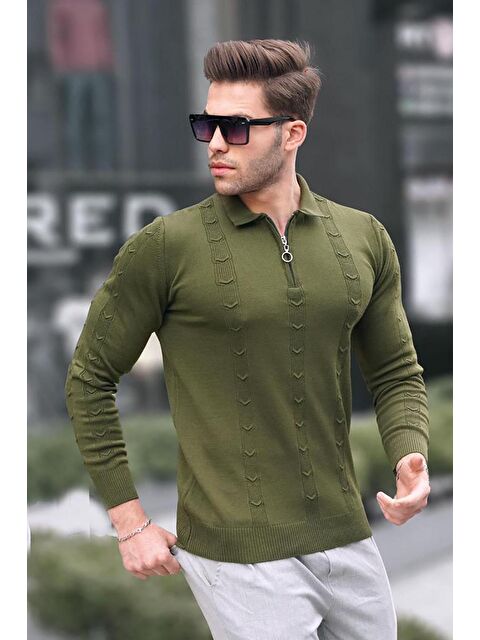 Madmext Haki Fermuar Detaylı Triko Kazak 5606 - S000031496-18547