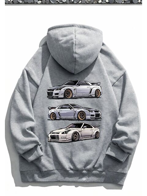 Oksit Retro Cars Araba Baskılı Pamuklu Unisex Erkek Hoodie - S000139864-20600