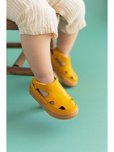 First Step Hakiki Deri Çocuk  Sandalet Hardal Sarı D-466 - S000058173-20072