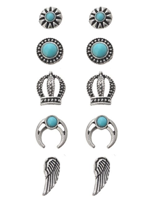 Pelin Aksesuar Çoklu Turkuaz Taşlı Küpe Seti - S000048649-23173