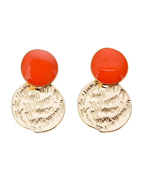 Pelin Aksesuar Turuncu Taşlı Gold Plakalı Küpe - S000048685-23173