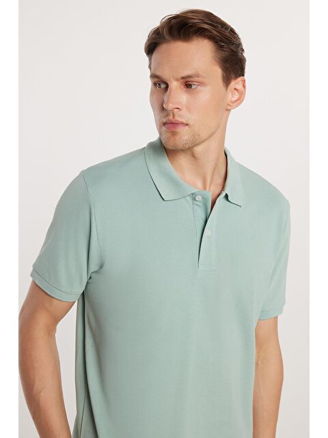 TUDORS Erkek Regular Fit Klasik Kesim %100 Pamuk Düz Pike Mint Polo Yaka Tişört