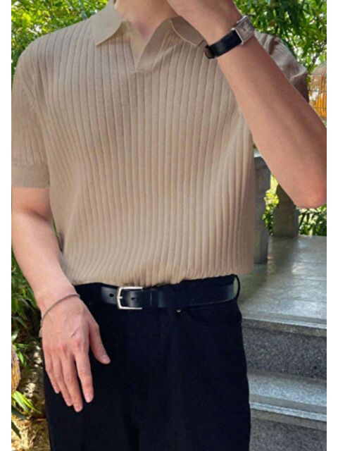 Tarz Cool Erkek Fitilli Polo Yaka Triko Tişört - S000147082-26429