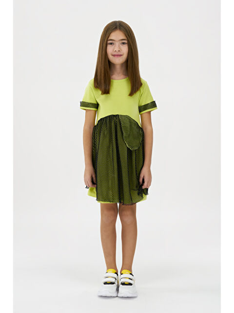 Panço Kız Çocuk File Detaylı Yeşil Elbise - S000257265-18194
