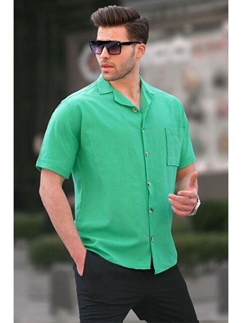 Madmext Yeşil Basic Kısa Kollu Erkek %100 Pamuk Gömlek 5598 - S000016141-18194