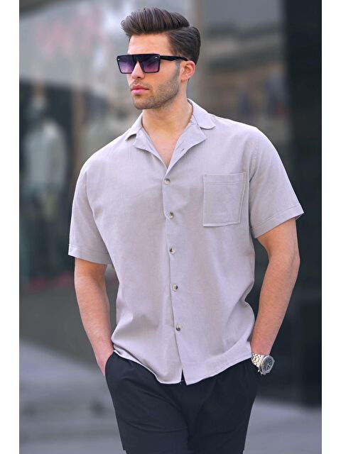 Madmext Gri Basic Kısa Kollu Erkek %100 Pamuk Gömlek 5598 - S000016141-20600