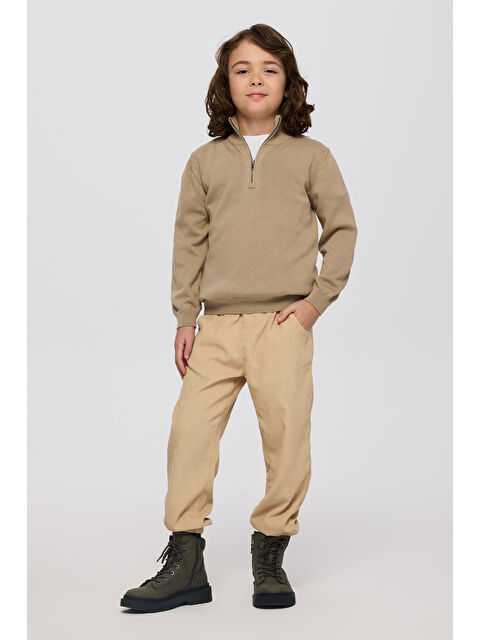 Panço Erkek Çocuk Dik Yakalı Yarım Fermuarlı Bej Triko - S000349042-19928