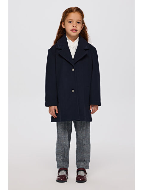 Panço Kız Çocuk Düğmeli Lacivert Kaban - S000304994-21164
