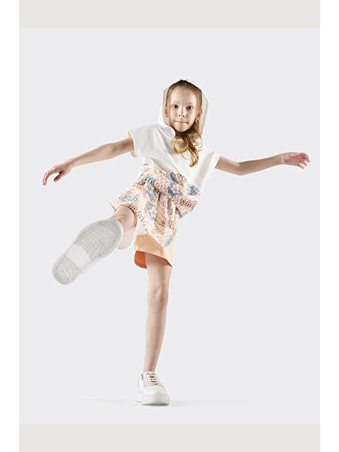 Panço Kız Çocuk File Detaylı Somon Şort Etek - S000270090-24085