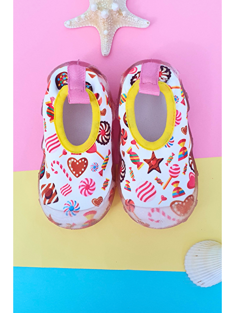 First Step Şeker Desenli Beyaz Kız Çocuk Kaydırmaz Taban Deniz Ayakkabısı-F-7021 - S000028370-20024