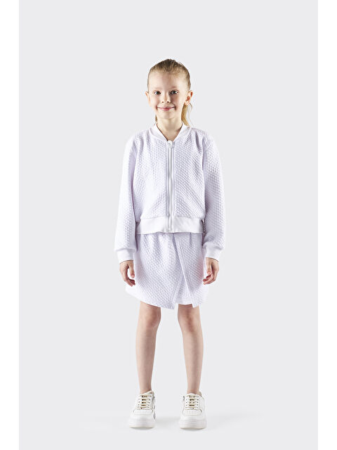 Panço Kız Çocuk Dokulu Fermuarlı Beyaz Sweatshirt - S000336453-20063