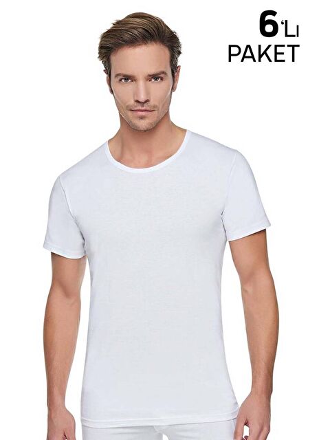 Tutku 6'lı Erkek Beyaz %100 Pamuk Bisiklet Yaka Penye Büyük Beden Fanila - S000359921-20063