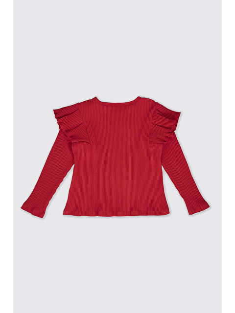 Panço Kız Çocuk Kolları Fırfır Detaylı Kırmızı Tişört - S000318438-20045