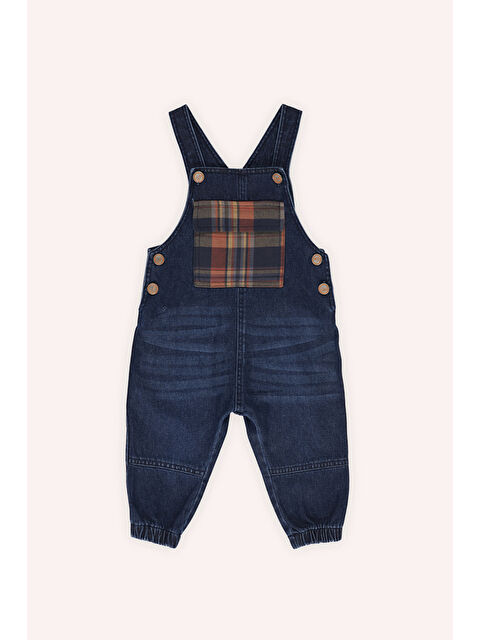 Panço Erkek Bebek Ekose Kumaş Garnili Lacivert Jean Salopet - S000336454-21164