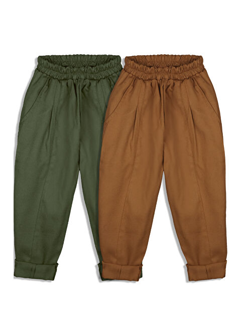 Catz Kids 2'li Paket %100 Pamuk Gabardin Carrot Pantolon ( Kahve&Haki ) - S000294900-37617