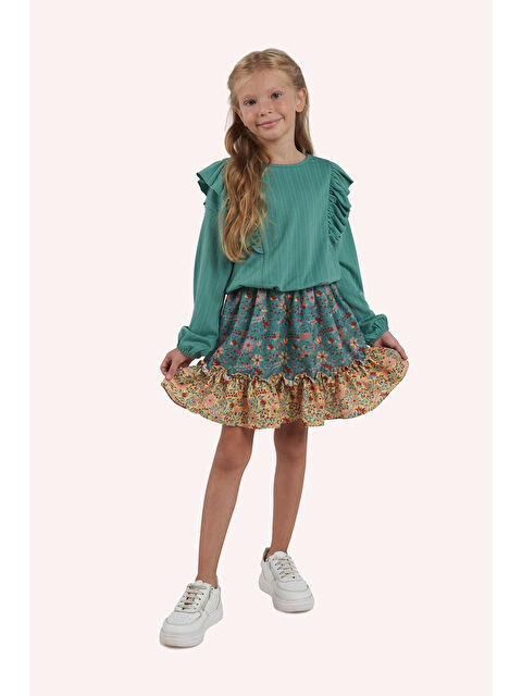 Panço Kız Çocuk Beli Lastikli Yeşil Bluz - S000319345-18194
