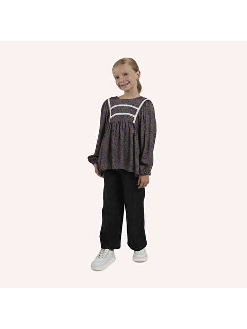 Panço Kız Çocuk Desenli Mor Elbise - S000318425-20042