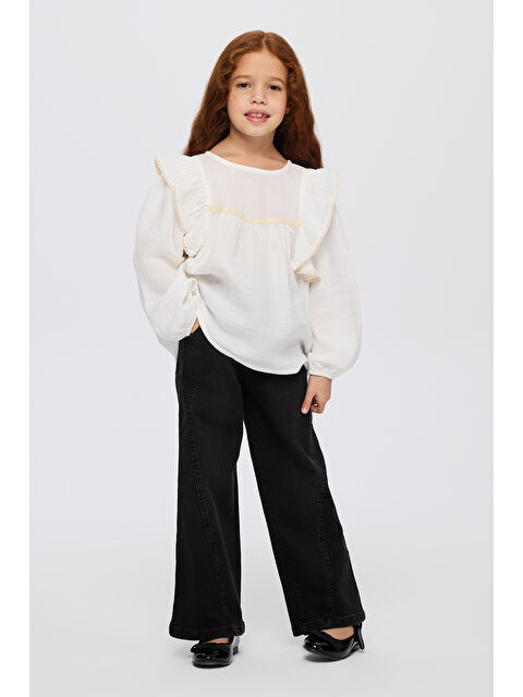 Panço Kız Çocuk Dantel Detaylı Ekru Bluz - S000318990-19965