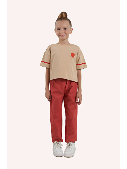 Panço Kız Çocuk Baskı Detaylı Bej Tişört - S000319340-19928