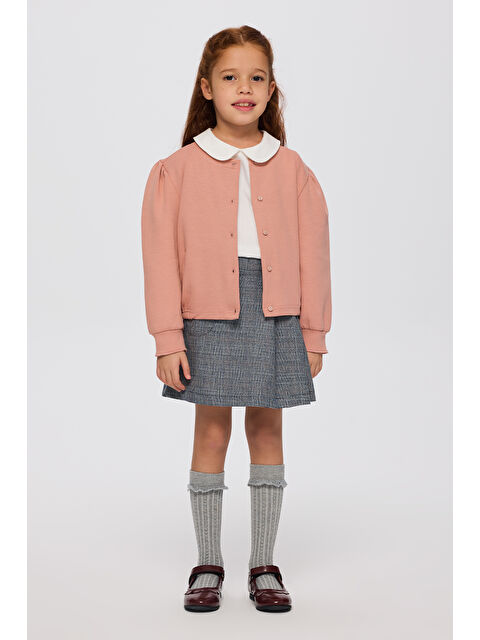 Panço Kız Çocuk Düğmeli Gül Rengi Hırka - S000304982-20028