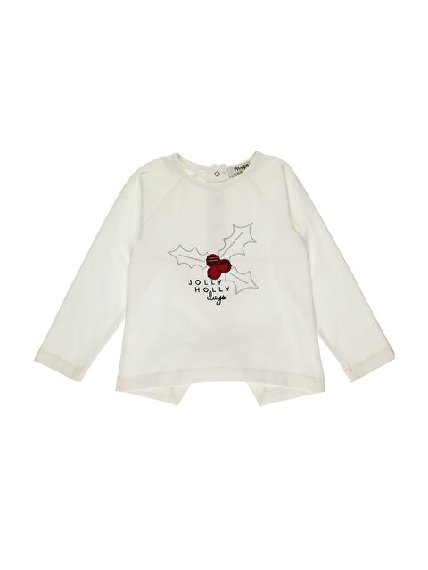Panço Kız Bebek Nakış Detaylı Uzun Kollu Ekru Tişört - S000333759-19965