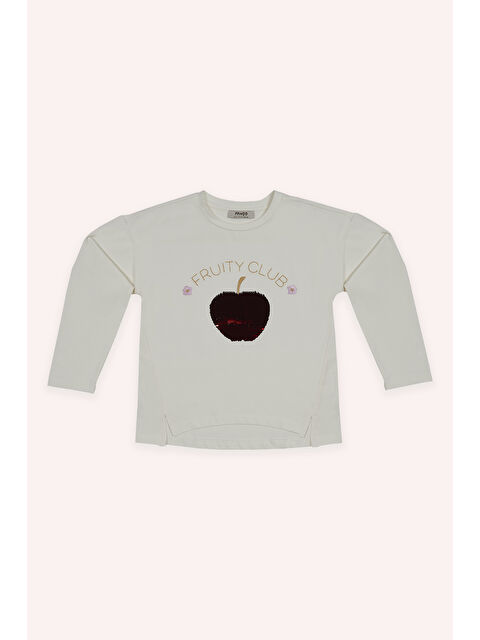 Panço Kız Çocuk Pul Nakış Detaylı Ekru Tişört - S000318289-19965