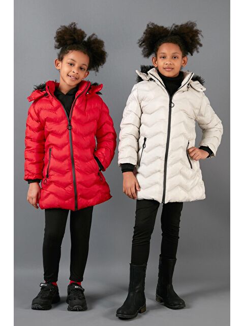 Lela Pelüş Astarlı Yakası Suni Kürklü Çıkarılabilir Kapüşonlu Kışlık Kız Çocuk Mont 5766041 - S000000687-20045