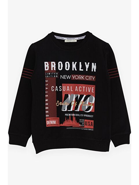 Breeze Erkek Çocuk Sweatshirt Yazı Baskılı Siyah (7-12 Yaş) - S000022793-19351
