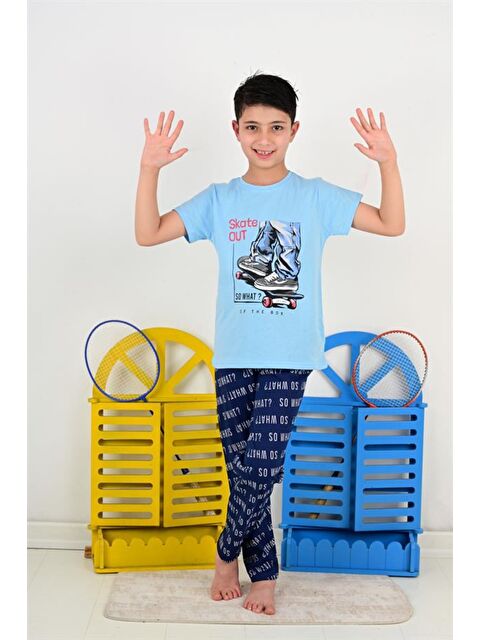 Vitmo Erkek Çocuk Kısa Kollu Pijama Takımı So What Skate Model Mavi - S000388424-17234