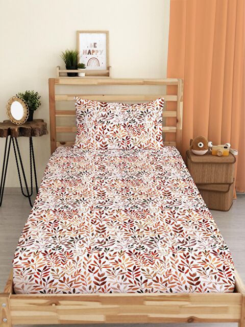 Evmila Yaprak Desen Baskılı Tek Kişilik Lastikli Çarşaf Seti Beyaz - S000067167-23173