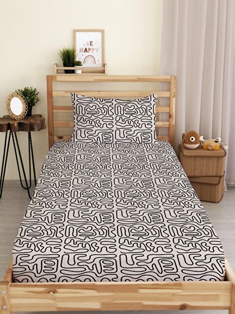 Evmila Modern Desen Baskılı Tek Kişilik Lastikli Çarşaf Seti Renkli - S000067168-23173