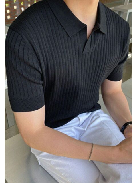 Tarz Cool Erkek Fitilli Polo Yaka Triko Tişört - S000147082-19351