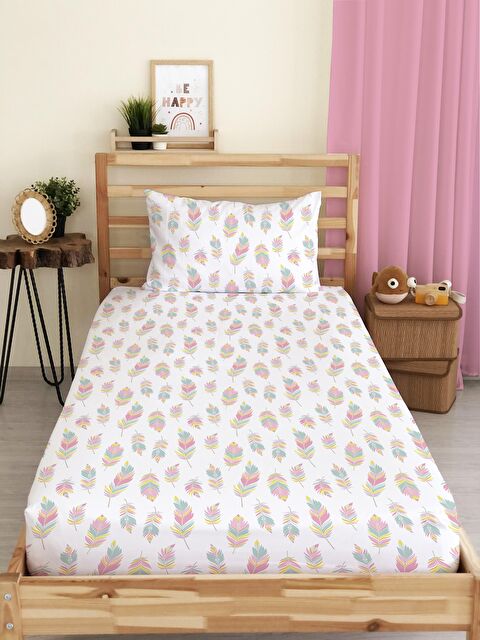 Evmila Renkli Tüy Desen Baskılı Tek Kişilik Lastikli Çarşaf Seti Renkli - S000067173-23173