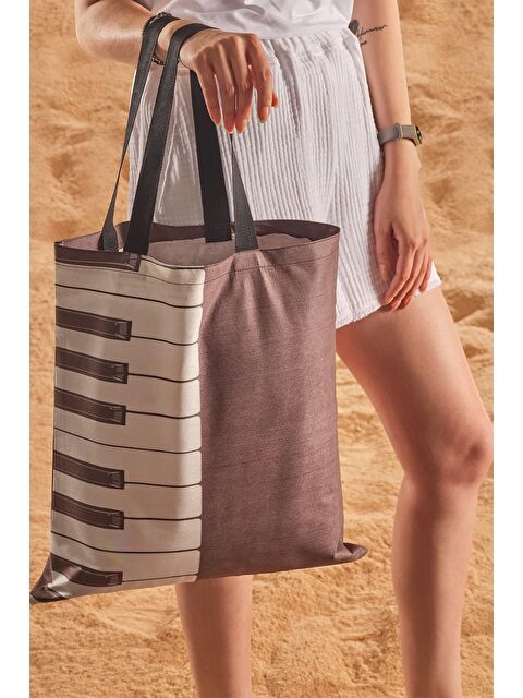 Zeynep Tekstil Piano Desen Baskılı Plaj Çantası - S000070702-19413