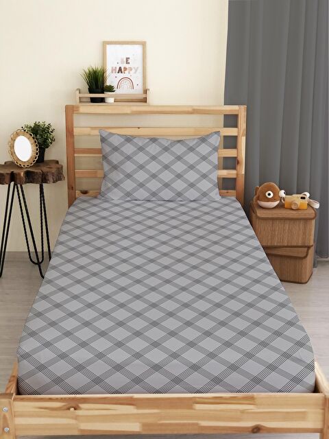 Evmila Modern Desen Baskılı Tek Kişilik Lastikli Çarşaf Seti Gri - S000067182-23173