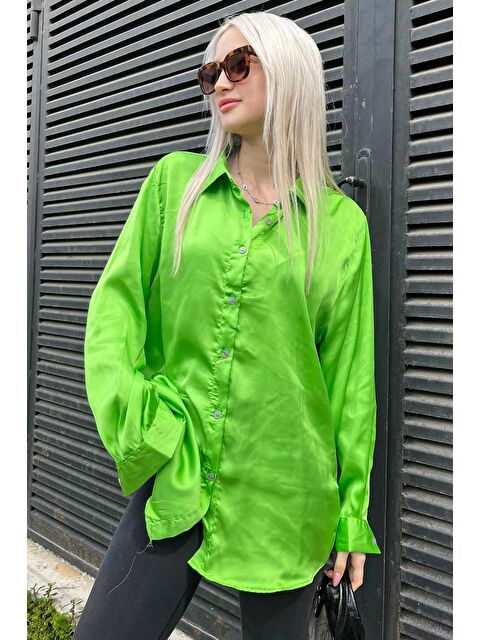 Madmext Fıstık Yeşili Basic Kadın Saten Gömlek Mg1326 - S000030129-19972