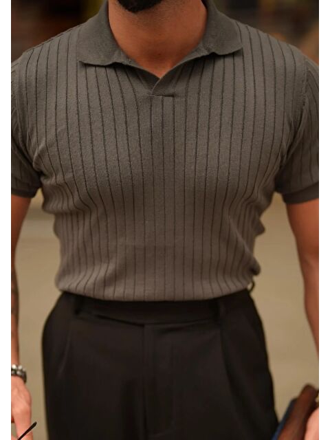 Tarz Cool Fitilli Polo Yaka Triko Erkek Tişört - S000147082-29666