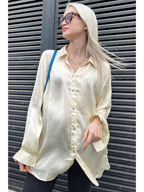 Madmext Bej Basic Kadın Saten Gömlek Mg1326 - S000030129-19928