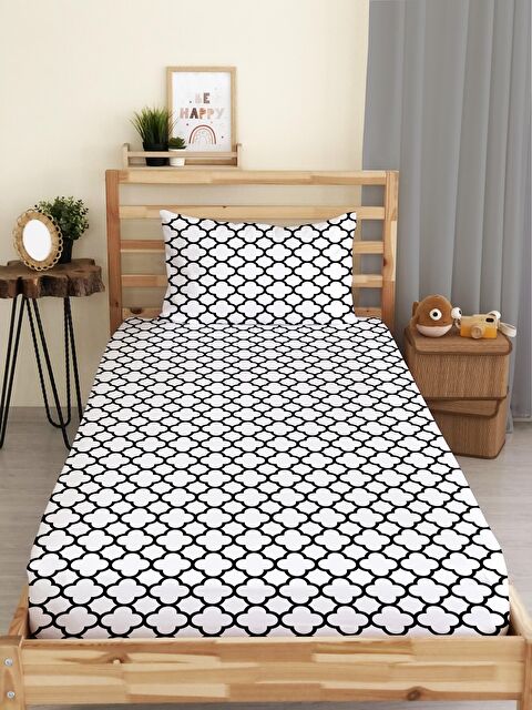 Evmila Modern Desen Baskılı Tek Kişilik Lastikli Çarşaf Seti Beyaz - S000067183-23173