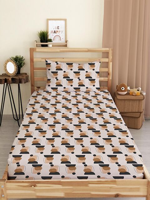 Evmila Modern Desen Baskılı Tek Kişilik Lastikli Çarşaf Seti Renkli - S000067176-23173