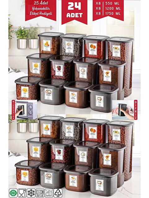 Nandy Home Etiketli 24'lü Antrasit Ekonomik Kırılmaz Saklama Kabı Seti 1,75/1,2/5,5 Lt - S000012600-23173