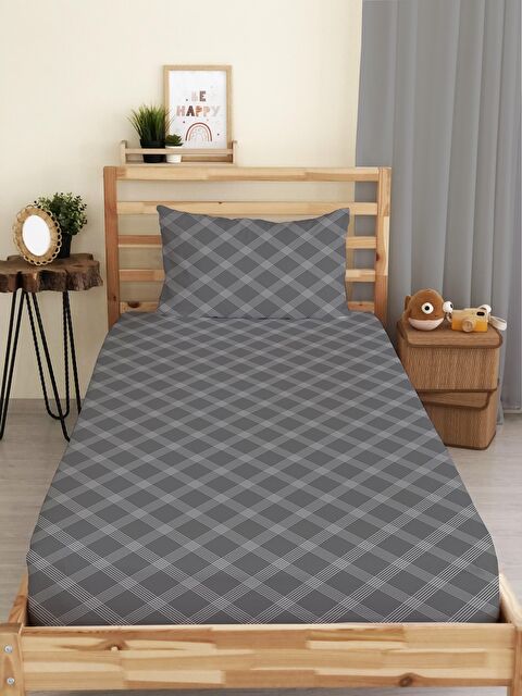 Evmila Modern Desen Baskılı Tek Kişilik Lastikli Çarşaf Seti Siyah - S000067177-23173