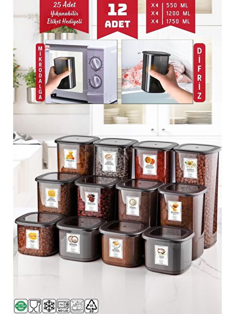 Nandy Home Etiketli 12'li Antrasit Ekonomik Kırılmaz Saklama Kabı Seti 1,75/1,2/5,5 Lt - S000012605-23173