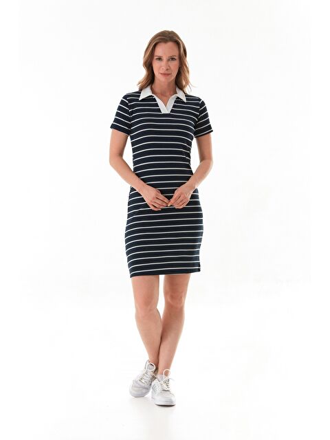 Fullamoda Çizgili Polo Yaka Elastanlı Elbise - S000380638-21164