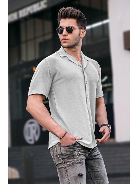 Madmext Erkek Gri Kısa Kollu Gömlek 5500