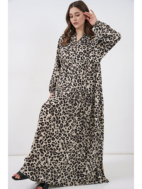 Bigdart Kadın Bej Siyah Viskon Tesettür Elbise 2423 - S000089420-19928